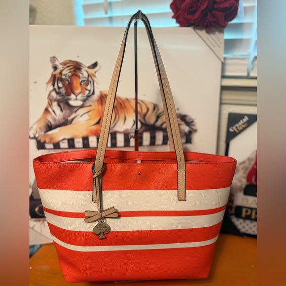 Kate Spade Hawthorne Lane Ryan Orange Striped Tote EUC - Picture 1 of 14